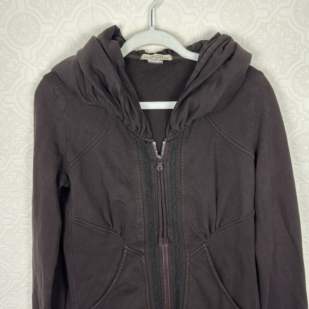Prairie Underground Organic Cotton Hoodie Jacket Dark Brown Size Small Earthy - Picture 2 of 9